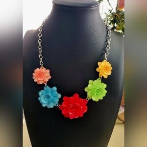 Paprazzi Colorful Flower Statement Necklace - Multicolor Floral Pendant